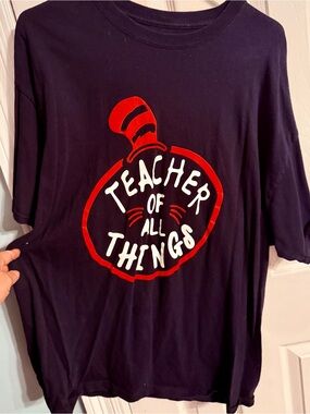 2 Gildan Black Short Sleeve Tee Red & White 'Teacher of All Things' & ABC shirt